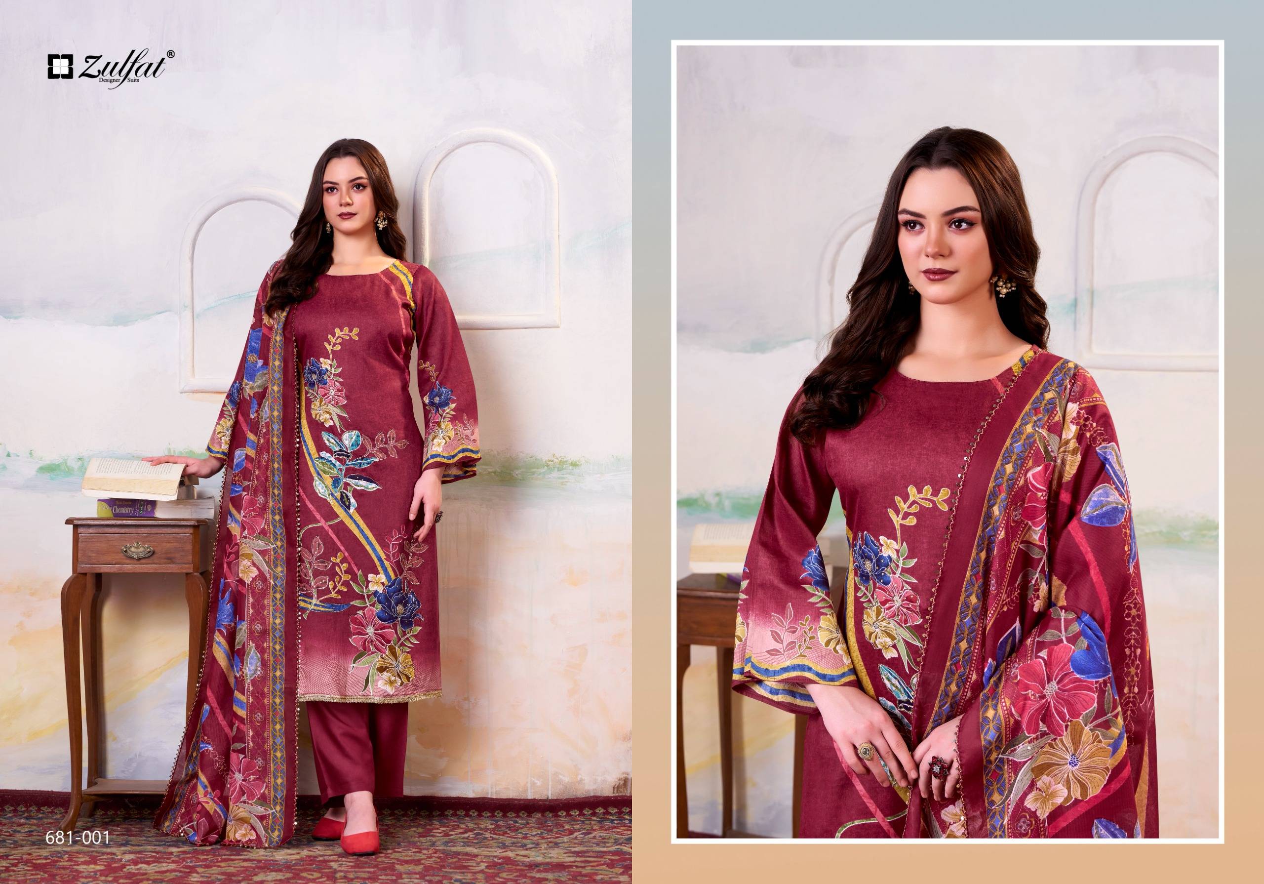 HAYAT BY Zulfat Designer 681-001 TO 681-001 SERIES Pakistani Stylish Embroidered Pure Jam Cotton Dresses At Wholesale Price